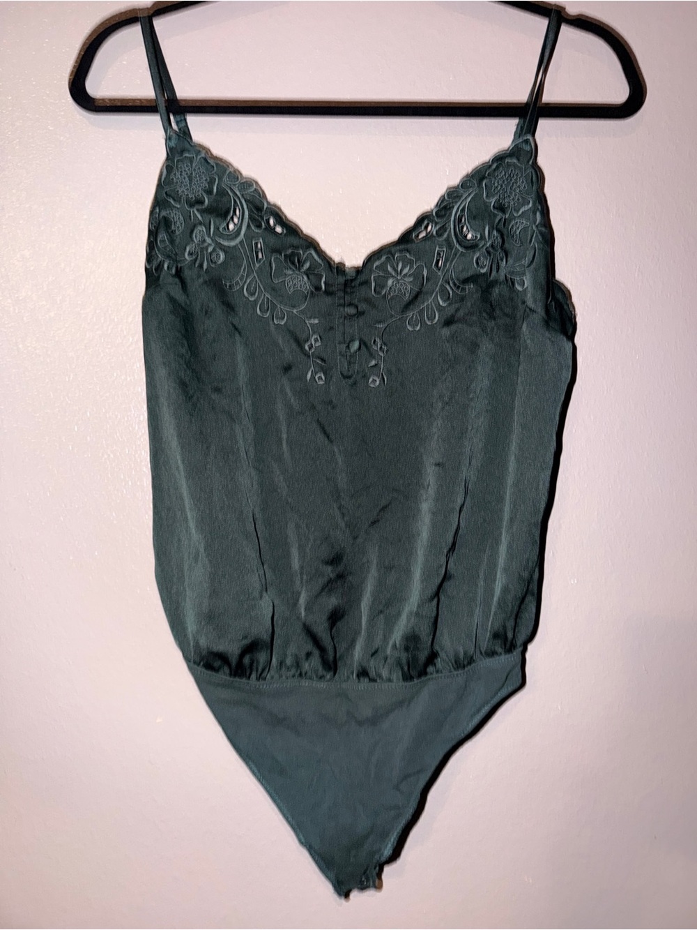 Abercrombie & Fitch Deep Teal Satin Lace-Trim Bodysuit Chemise